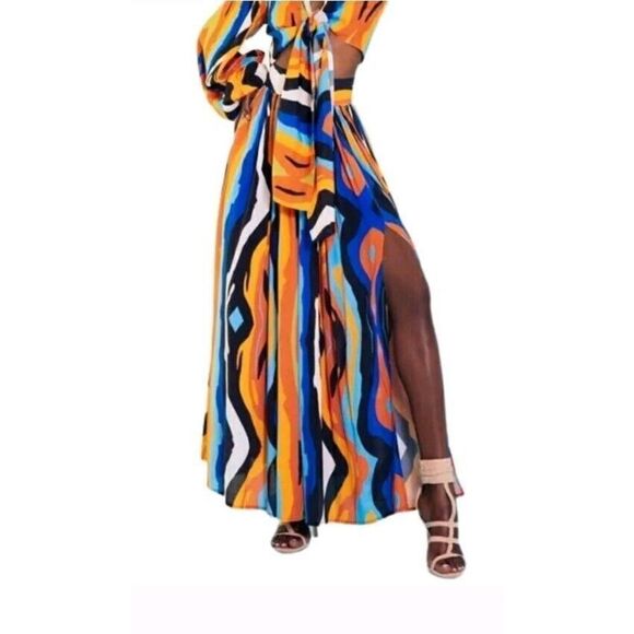 Megan Renee High Slit Multicolor Maxi‎ Skirt With Pockets - 2X NWT MSRP $245 - Picture 8 of 8